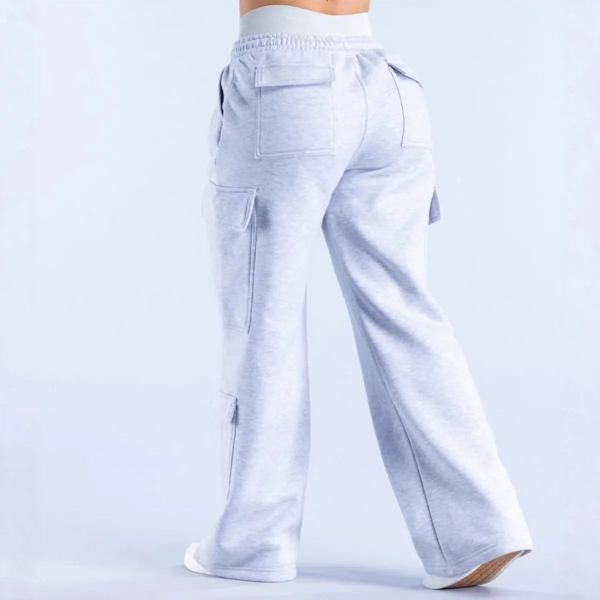 Pantalones Cargo Mujer Pierna Ancha Cintura Elástica Bolsillos Grandes Casual Y2K