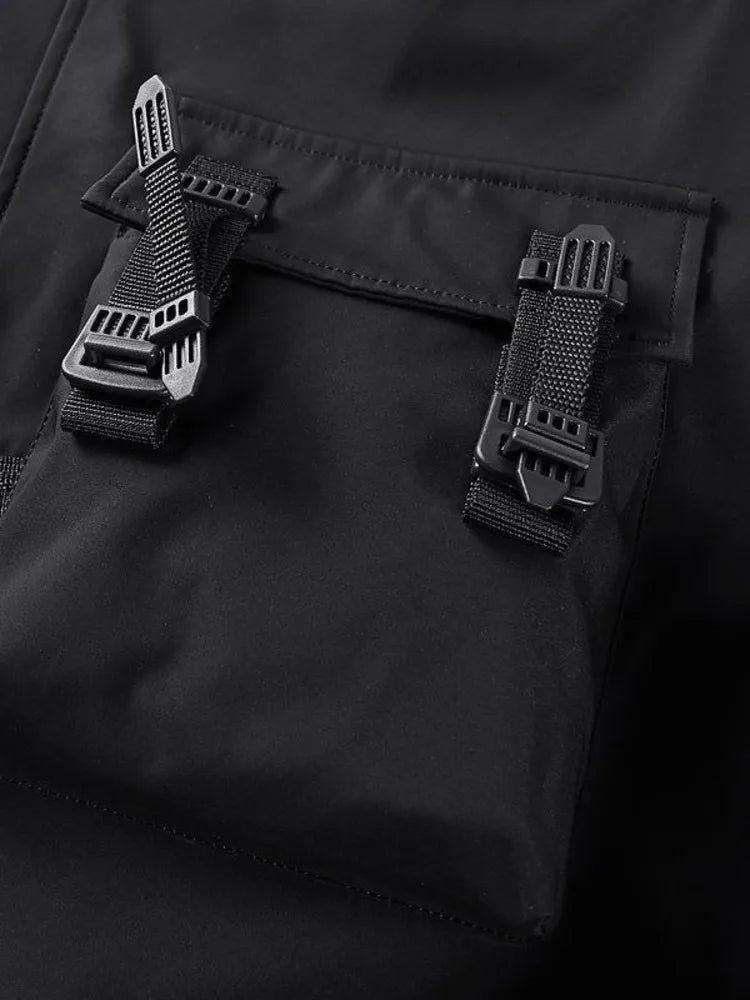 Chaqueta Bomber Gótica Dios de la Muerte Bolsillo Pecho Techwear Punk Hip Hop Táctica Oversize Unisex