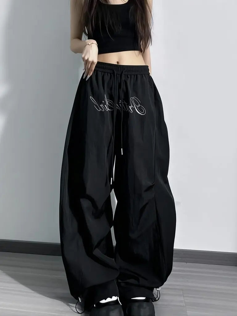 Pantalones Cargo Paracaídas Y2K Estampados Cintura Elástica Plisados Hip Hop Rectos Holgados Hombre