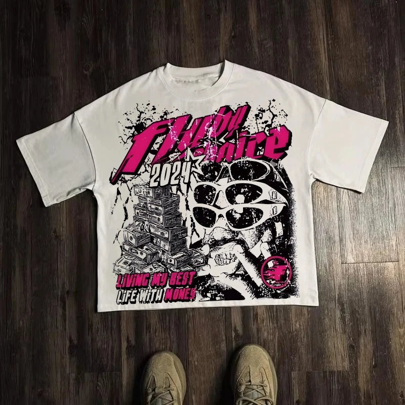 Camiseta Estampada Geométrica de Algodón Unisex