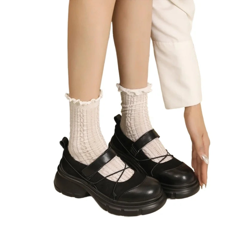 Zapatillas Plataforma Mujer Chunky Otoño Nudo Mariposa Mary Jane Casual