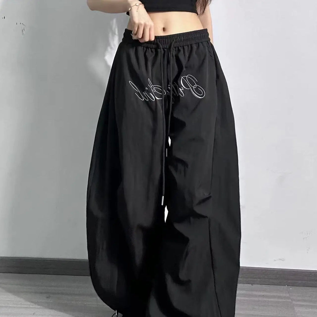 Pantalones Cargo Paracaídas Y2K Estampados Cintura Elástica Plisados Hip Hop Rectos Holgados Hombre