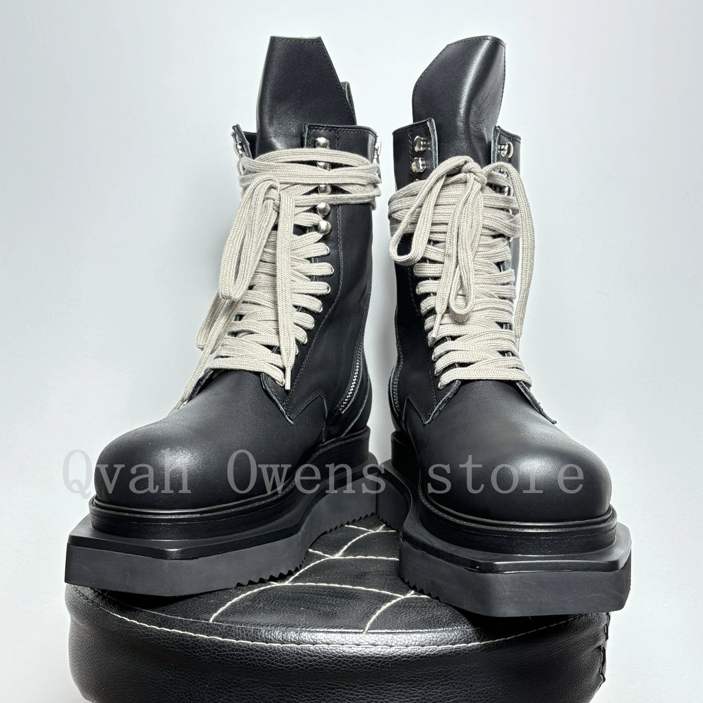 Botas de Cuero Hombre Plataforma Cordones Cremallera Tacón Alto Estilo Callejero