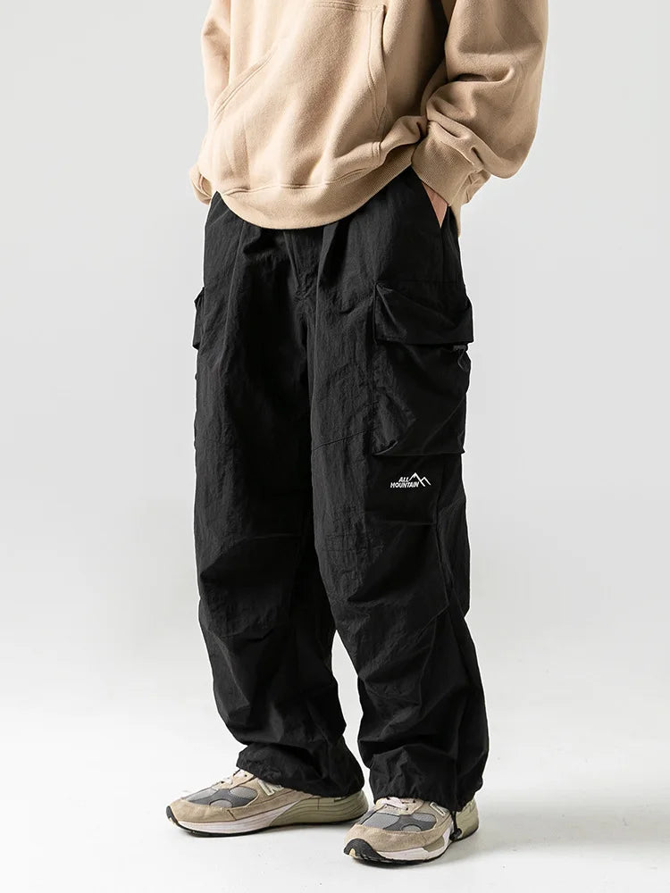 Pantalones Cargo Senderismo Vintage Bolsillos Impermeables Casual Pierna Ancha Hombre
