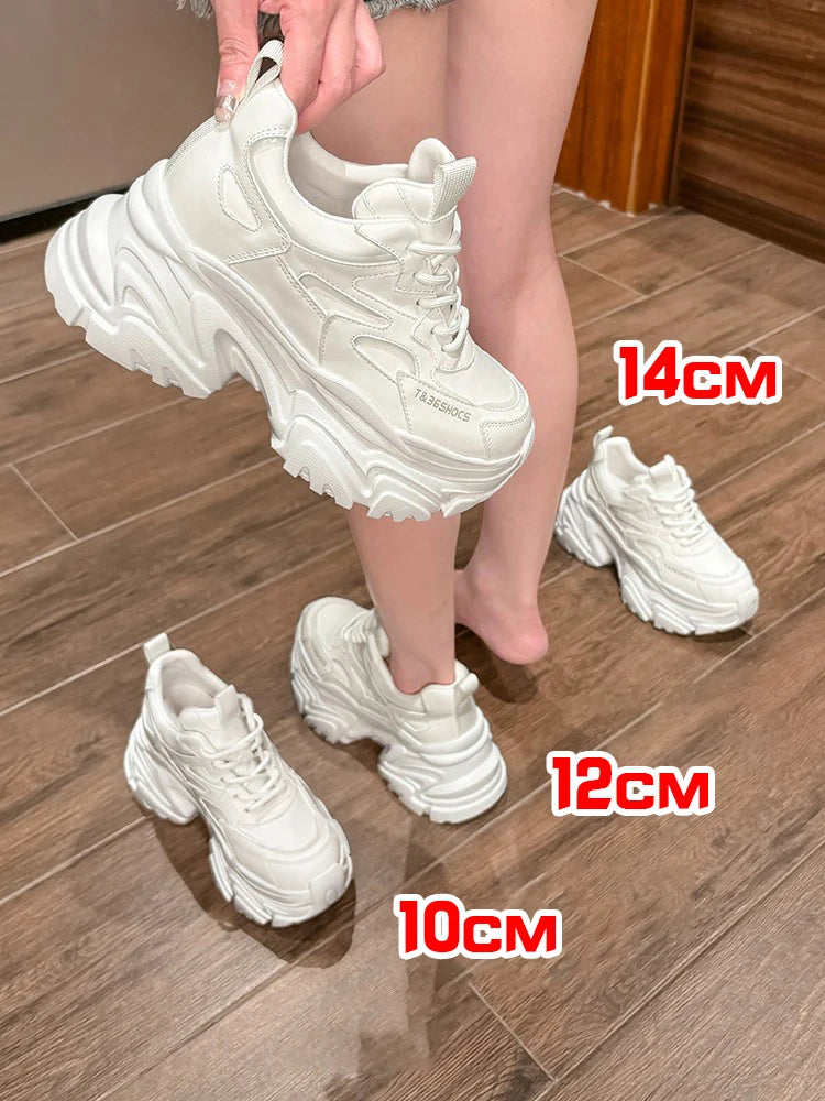 Zapatillas Chunky Mujer Piel Auténtica Plataforma Ligera Costura Altura Interna 8-14cm