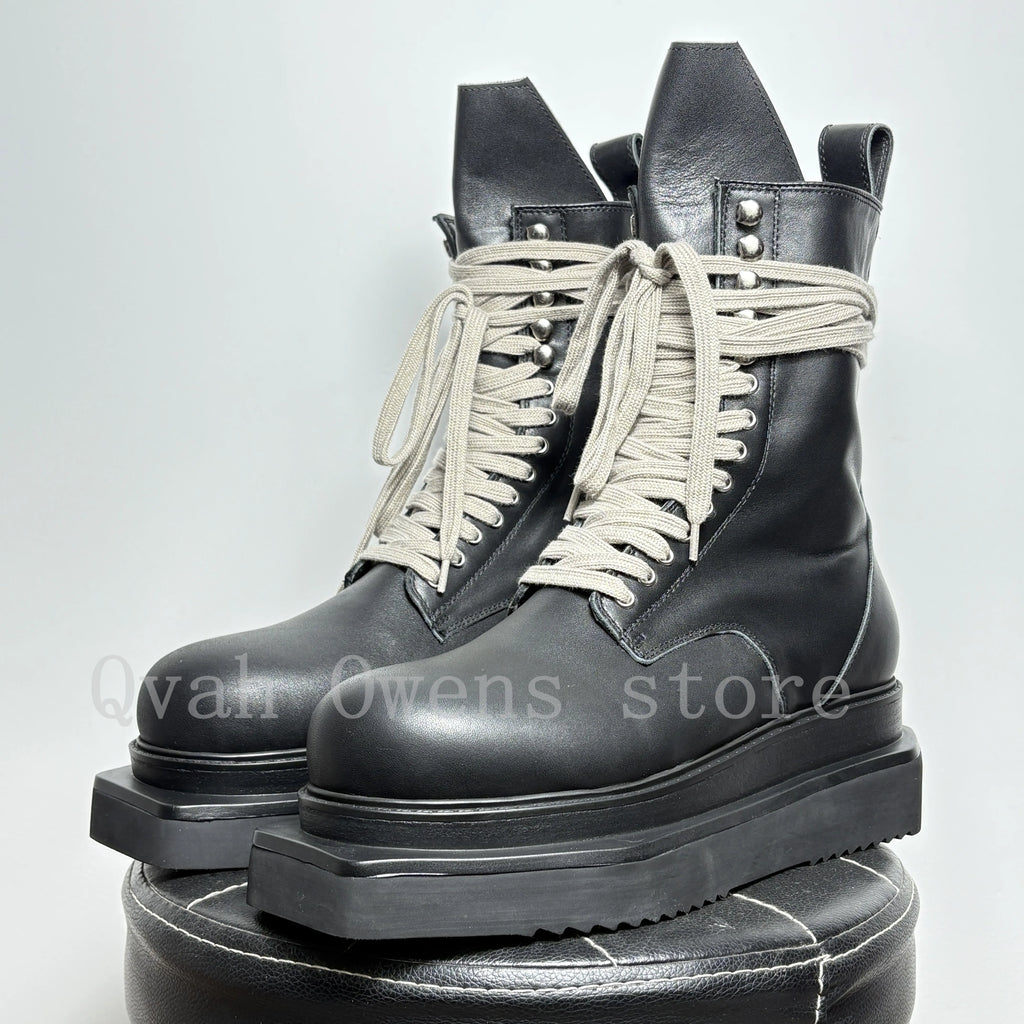 Botas de Cuero Hombre Plataforma Cordones Cremallera Tacón Alto Estilo Callejero