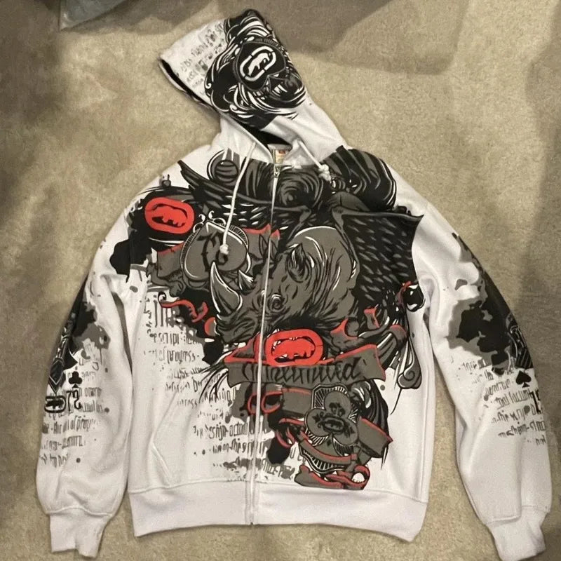 Sudadera con Capucha Gótica Estampado Calavera Ojo Oscuro Oversize Unisex