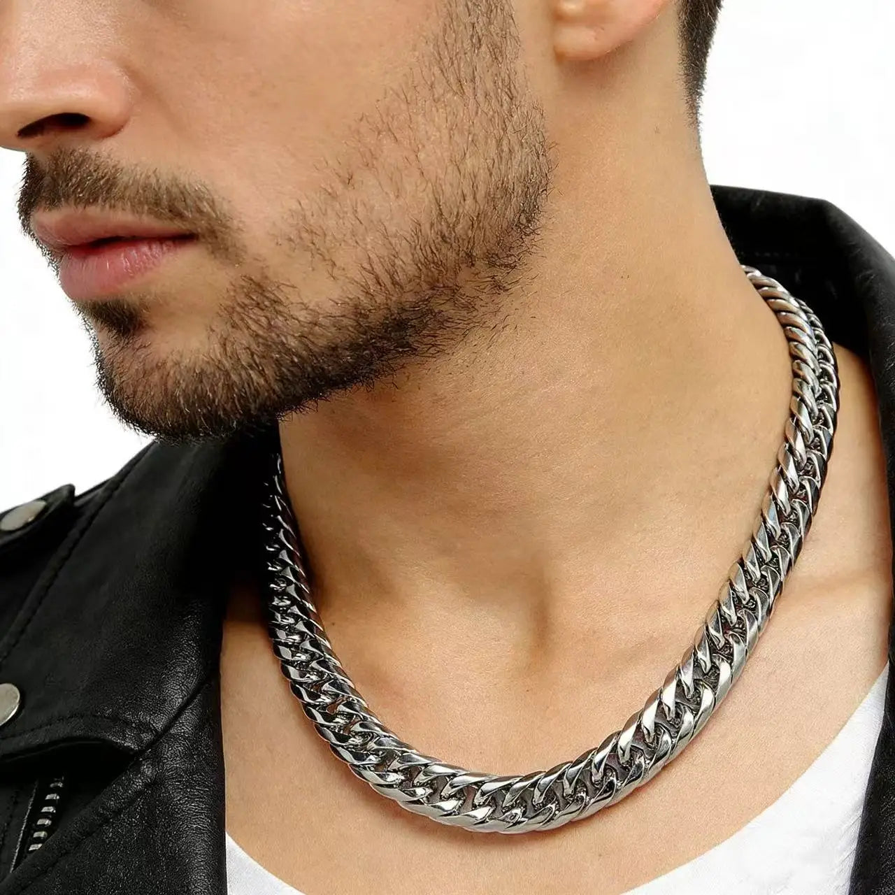 Collar de Eslabones Cubanos de Acero Inoxidable para Hombre Grueso y Pesado Punk Rock 8-14MM