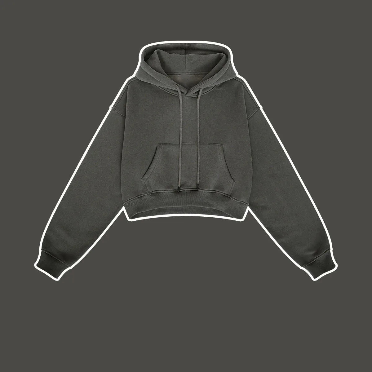 Sudadera Corta Mujer Capucha Cordón Bolsillo Canguro Manga Larga Casual Otoño Invierno