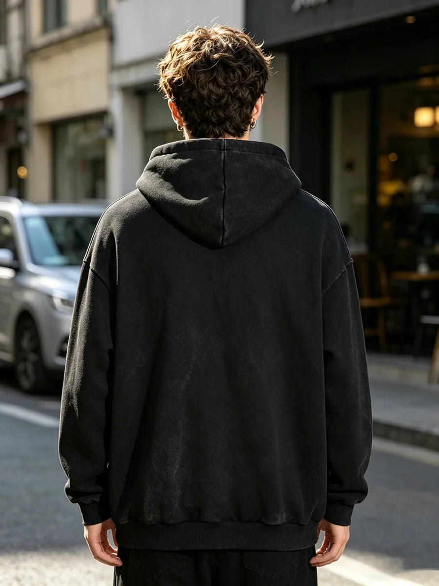 Sudadera Gótica con Capucha Estampado de Espinas Lavada al Ácido Algodón Suelto Hombre Otoño Invierno