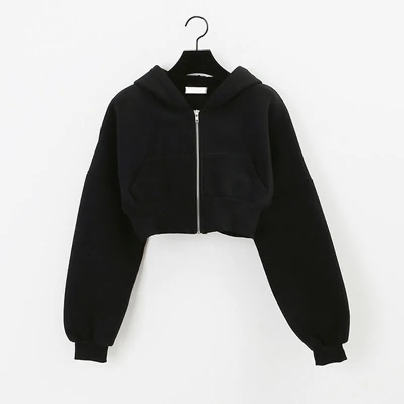 Sudadera Corta con Capucha Mujer Cremallera Bolsillos Streetwear Vintage Y2K Harajuku