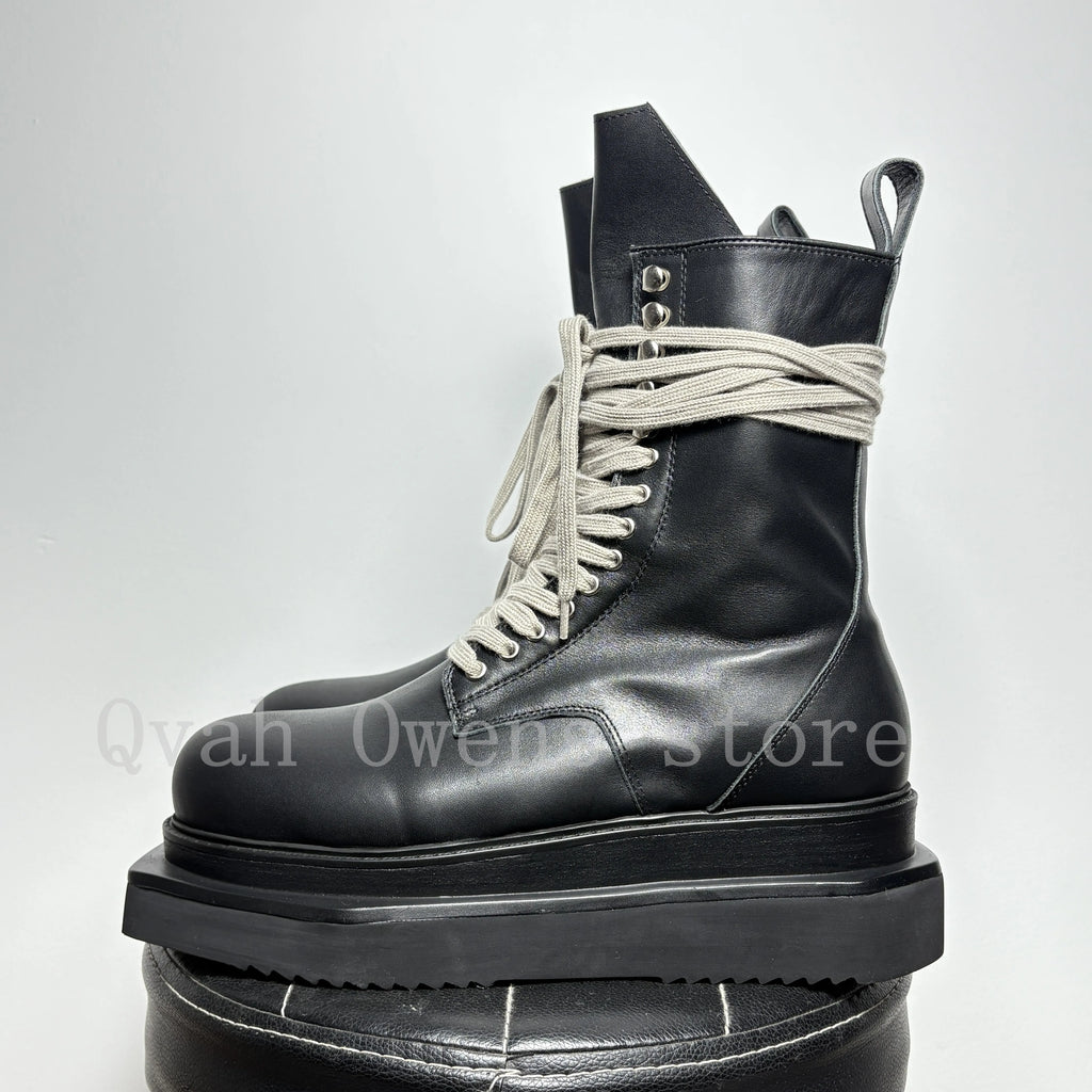 Botas de Cuero Hombre Plataforma Cordones Cremallera Tacón Alto Estilo Callejero