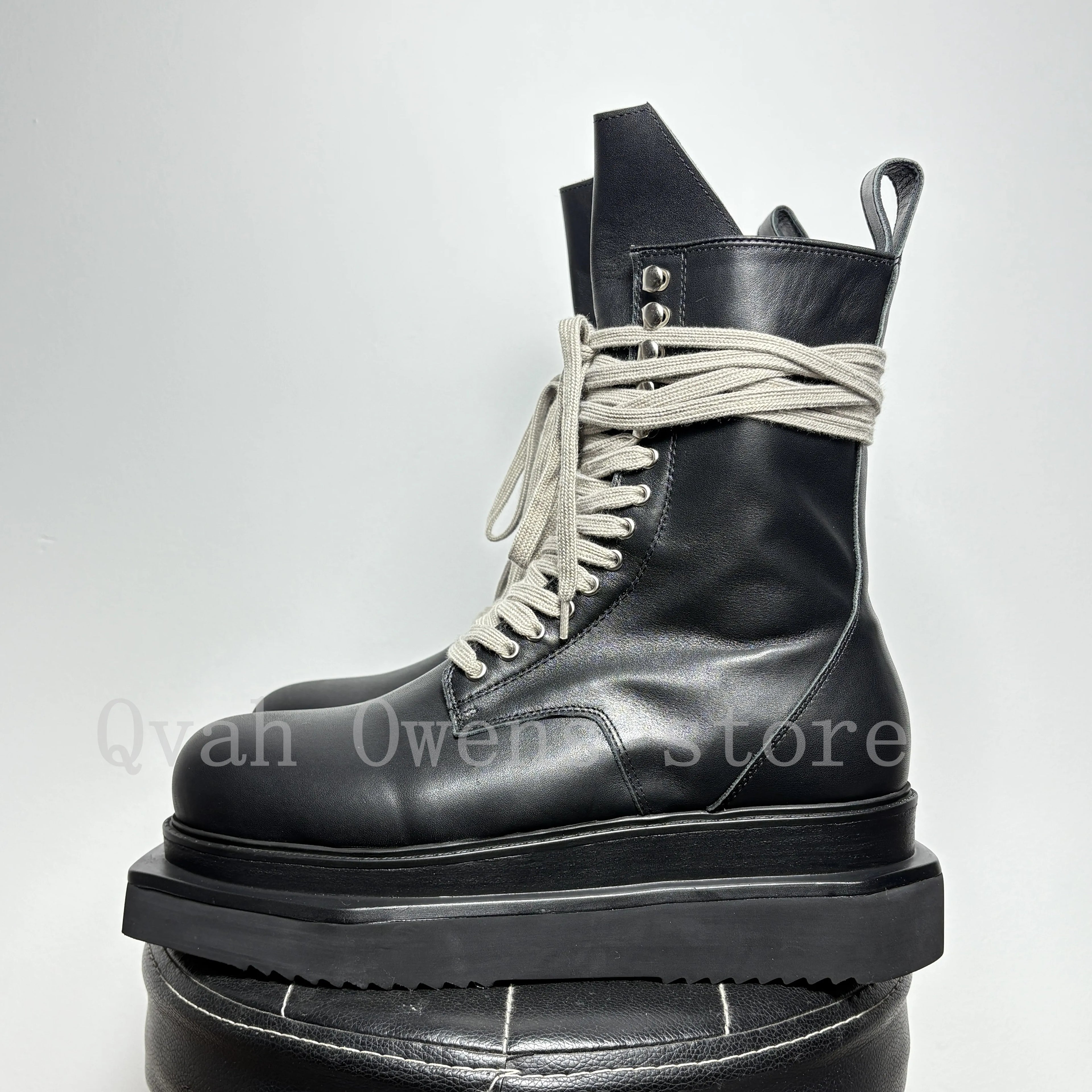 Botas de Cuero Hombre Plataforma Cordones Cremallera Tacón Alto Estilo Callejero