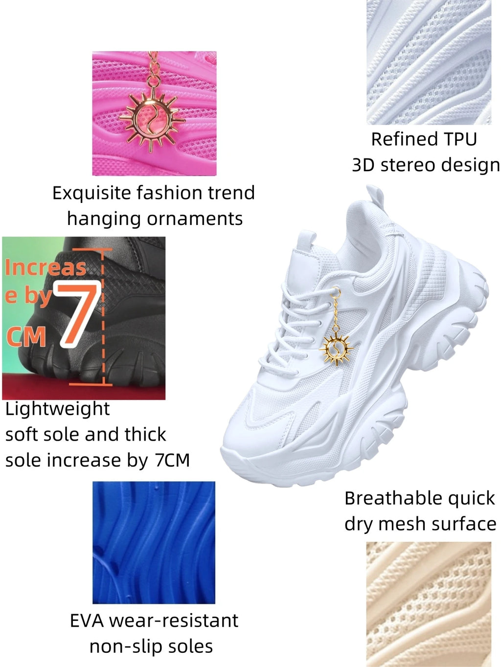 Zapatillas Plataforma Mujer 7CM EVA Ligeras Transpirables Blancas Talla Grande