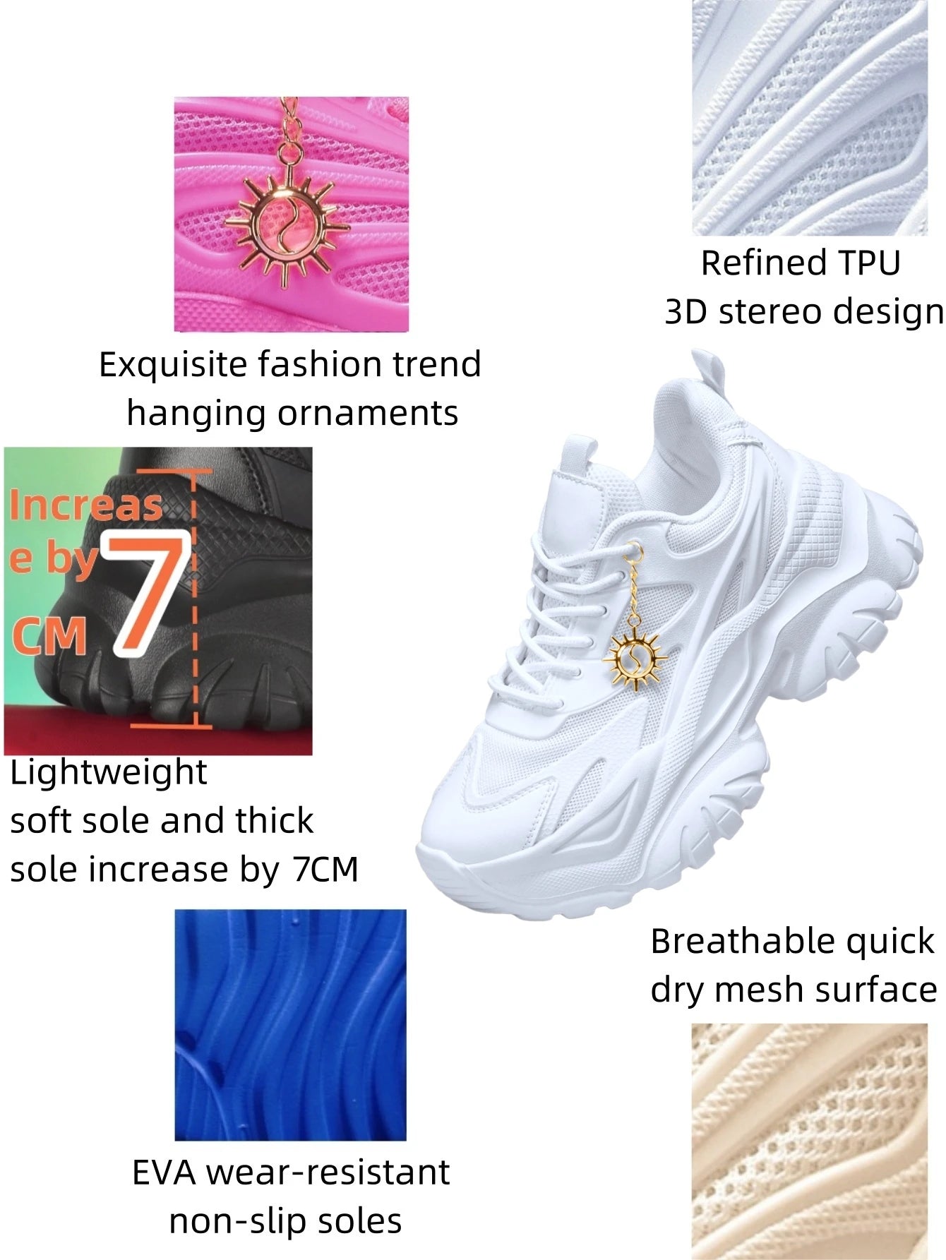 Zapatillas Plataforma Mujer 7CM EVA Ligeras Transpirables Blancas Talla Grande