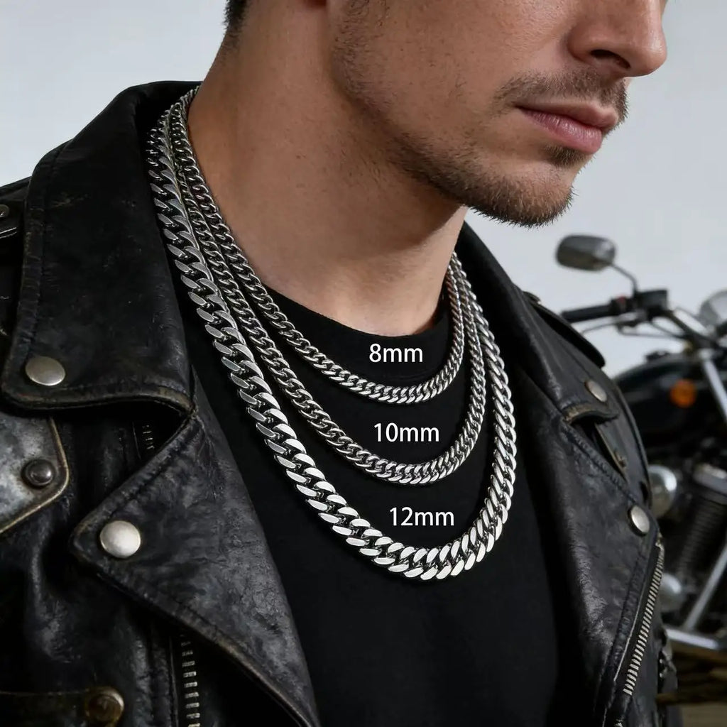 Collar de Eslabones Cubanos de Acero Inoxidable para Hombre Grueso y Pesado Punk Rock 8-14MM