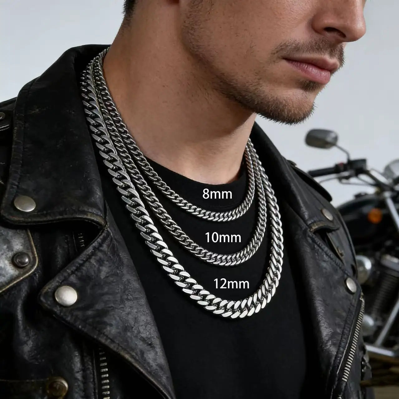 Collar de Eslabones Cubanos de Acero Inoxidable para Hombre Grueso y Pesado Punk Rock 8-14MM