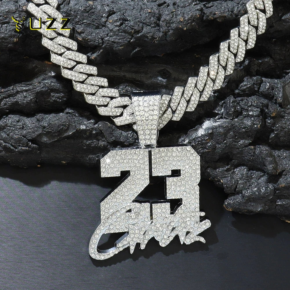 Collar Colgante Hombre Hip Hop Número 23 Cadena Cubana 13mm Aleación Iced Out