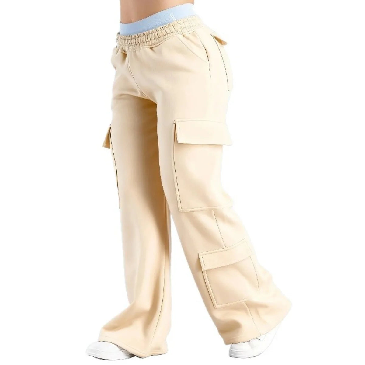 Pantalones Cargo Mujer Pierna Ancha Cintura Elástica Bolsillos Grandes Casual Y2K