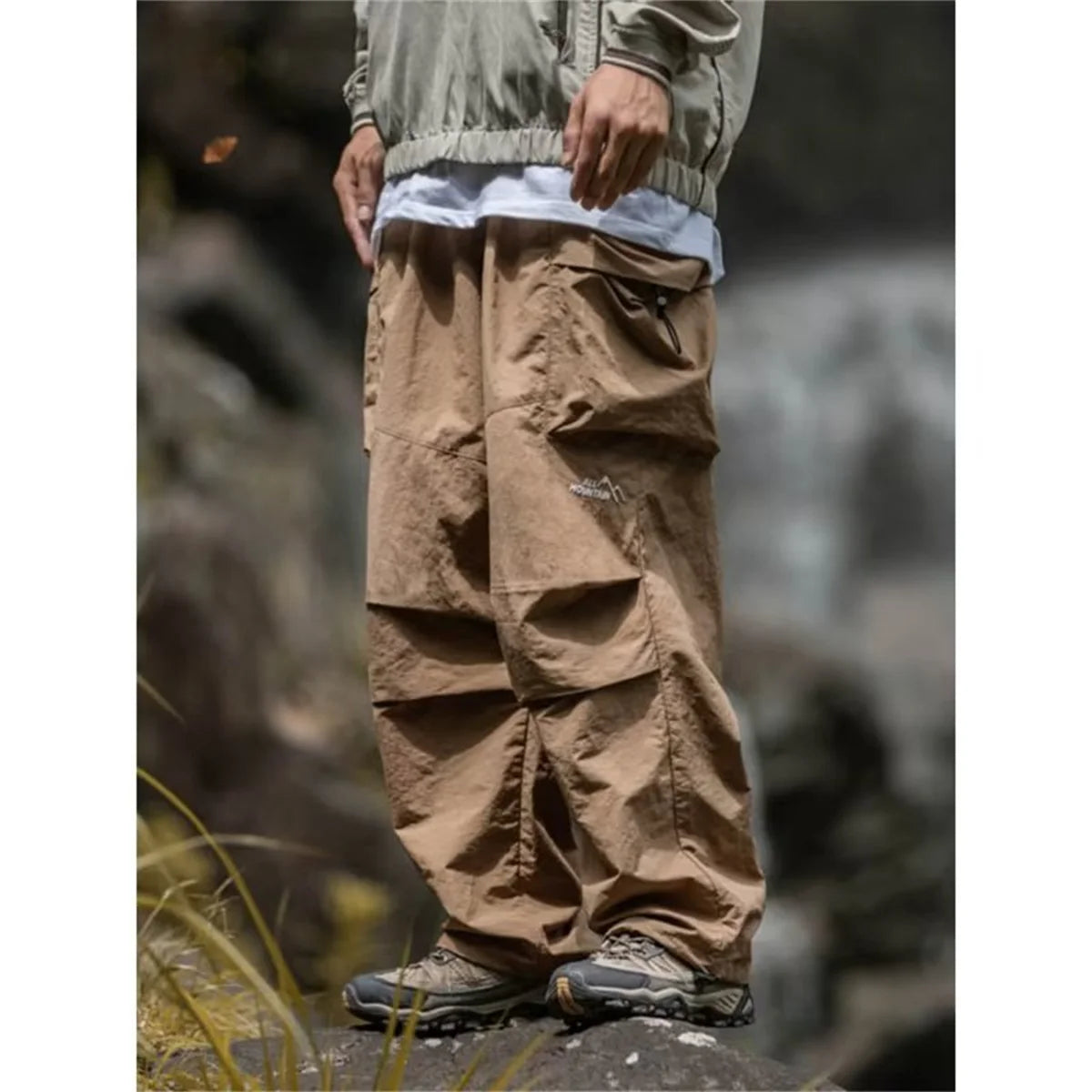 Pantalones Cargo Senderismo Vintage Bolsillos Impermeables Casual Pierna Ancha Hombre