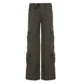 Pantalones Cargo Vaqueros Vintage Tiro Bajo Pierna Ancha Multibolsillo Casual Mujer