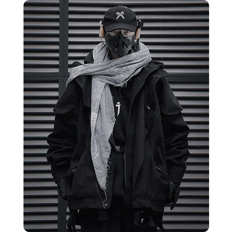 Chaqueta Cargo Táctica Techwear Efecto Dos Piezas Cortavientos Oversize Unisex