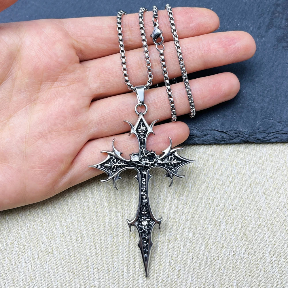 Collar Colgante Unisex Cruz Doble Cara Gótico Punk Hip Hop Acero Inoxidable