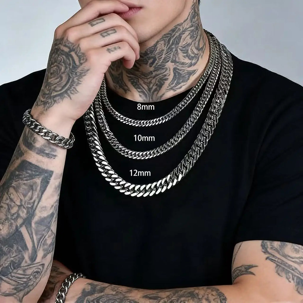 Collar de Eslabones Cubanos de Acero Inoxidable para Hombre Grueso y Pesado Punk Rock 8-14MM