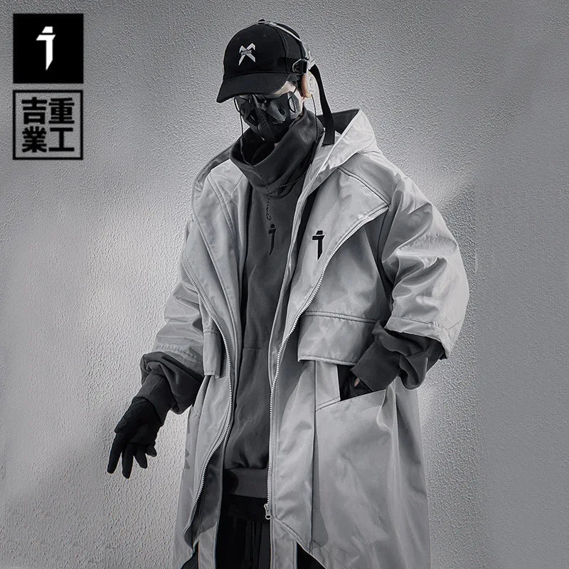 Chaqueta Cortavientos con Capucha Media Manga Suelta Techwear Hombre Primavera
