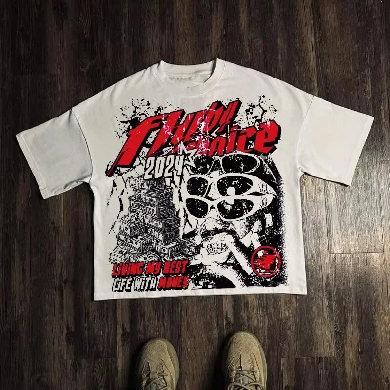 Camiseta Estampada Geométrica de Algodón Unisex