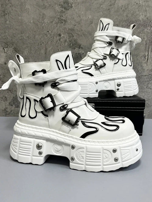 Botas Hombre Cuero Auténtico Plataforma Interior Puntera Redonda Cordones Invierno