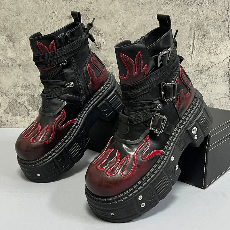 Botas Hombre Cuero Auténtico Plataforma Interior Puntera Redonda Cordones Invierno