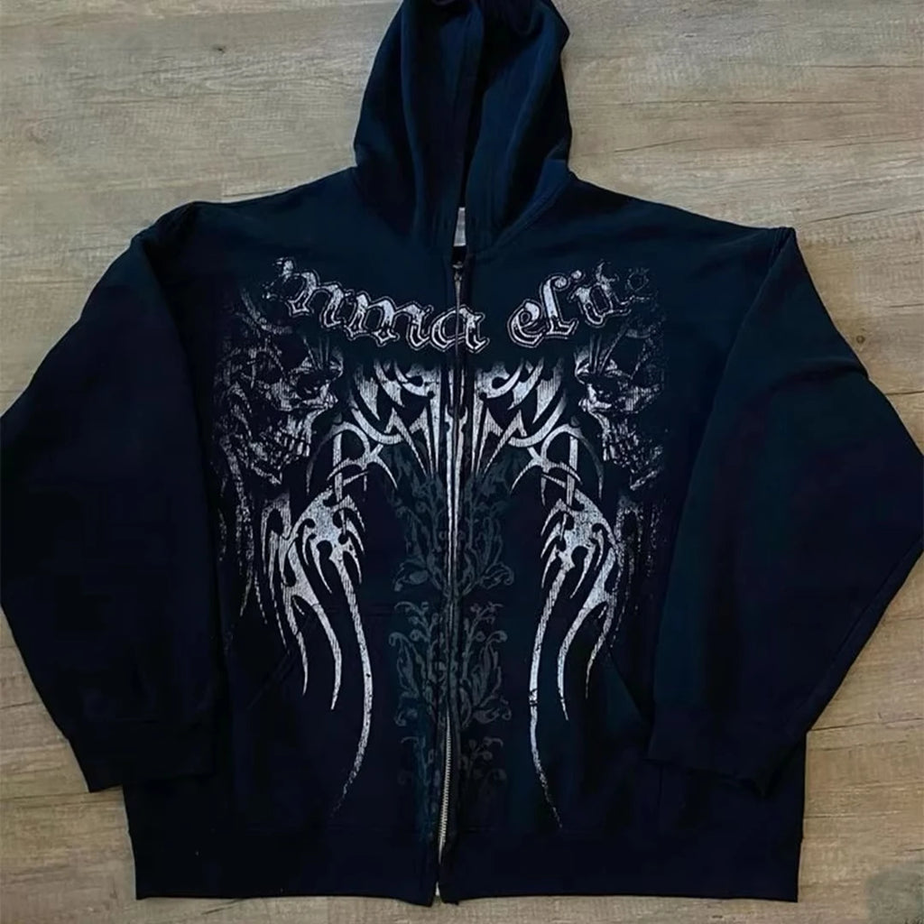 Sudadera con Capucha Gótica Estampado Calavera Ojo Oscuro Oversize Unisex
