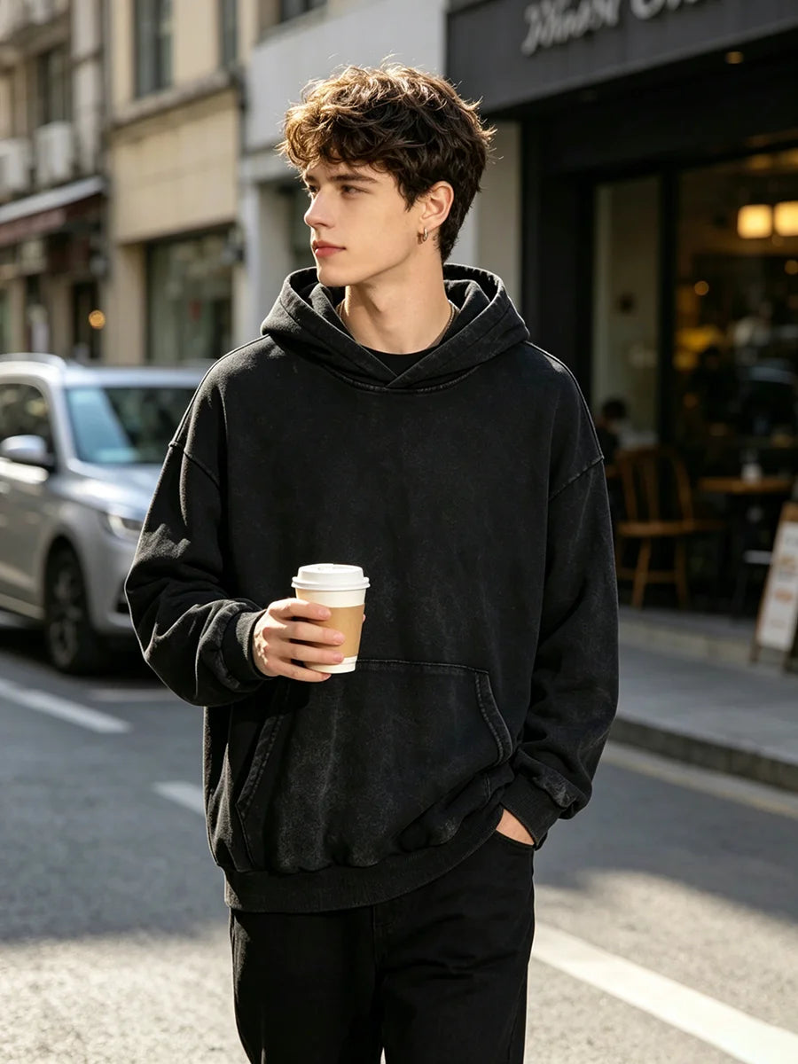 Sudadera Gótica con Capucha Estampado de Espinas Lavada al Ácido Algodón Suelto Hombre Otoño Invierno