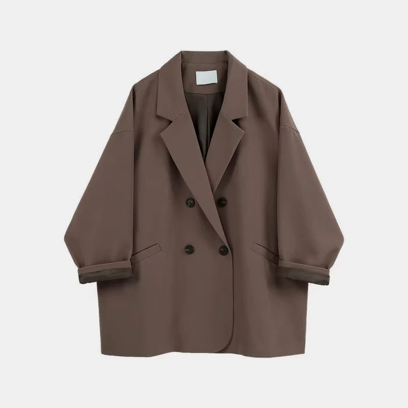 Blazer Oversize Mujer Traje Coreano Chic Negro Casual Abrigo Streetwear Chaqueta Suelta Sólida Estudiante
