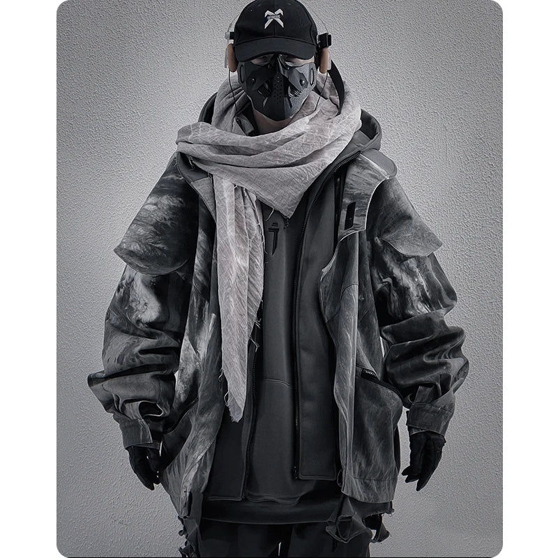 Chaqueta Cargo Táctica Techwear Efecto Dos Piezas Cortavientos Oversize Unisex
