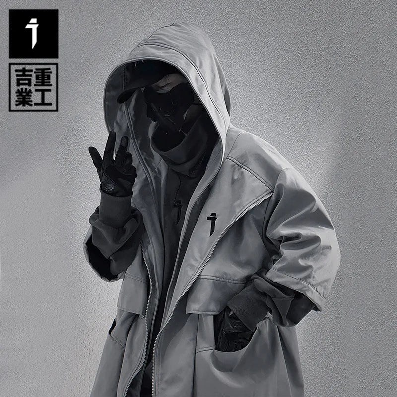 Chaqueta Cortavientos con Capucha Media Manga Suelta Techwear Hombre Primavera