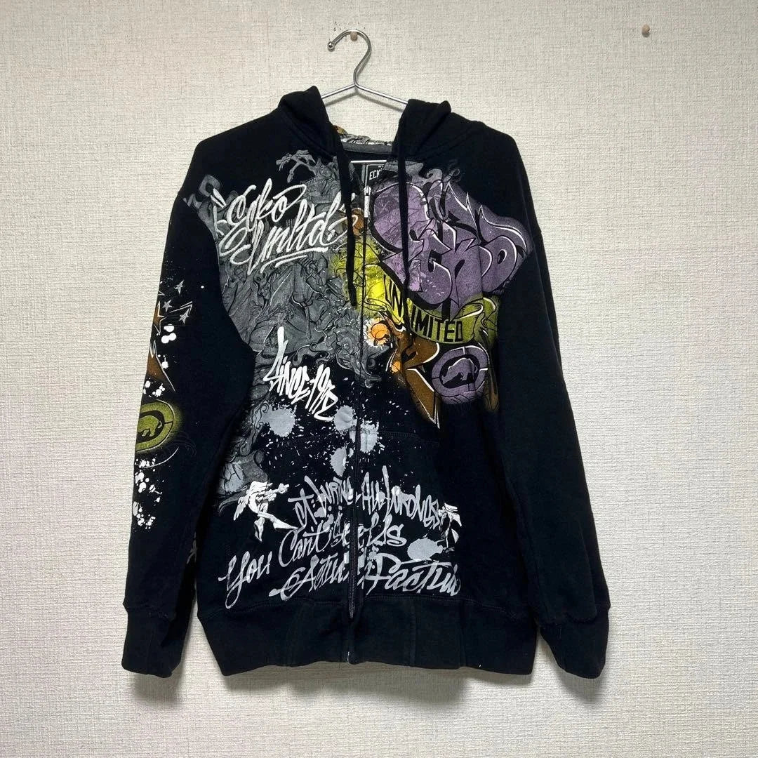 Sudadera con Capucha Y2K Estampado Explosiones Grafiti Hip Hop Cremallera Oversize Hombre