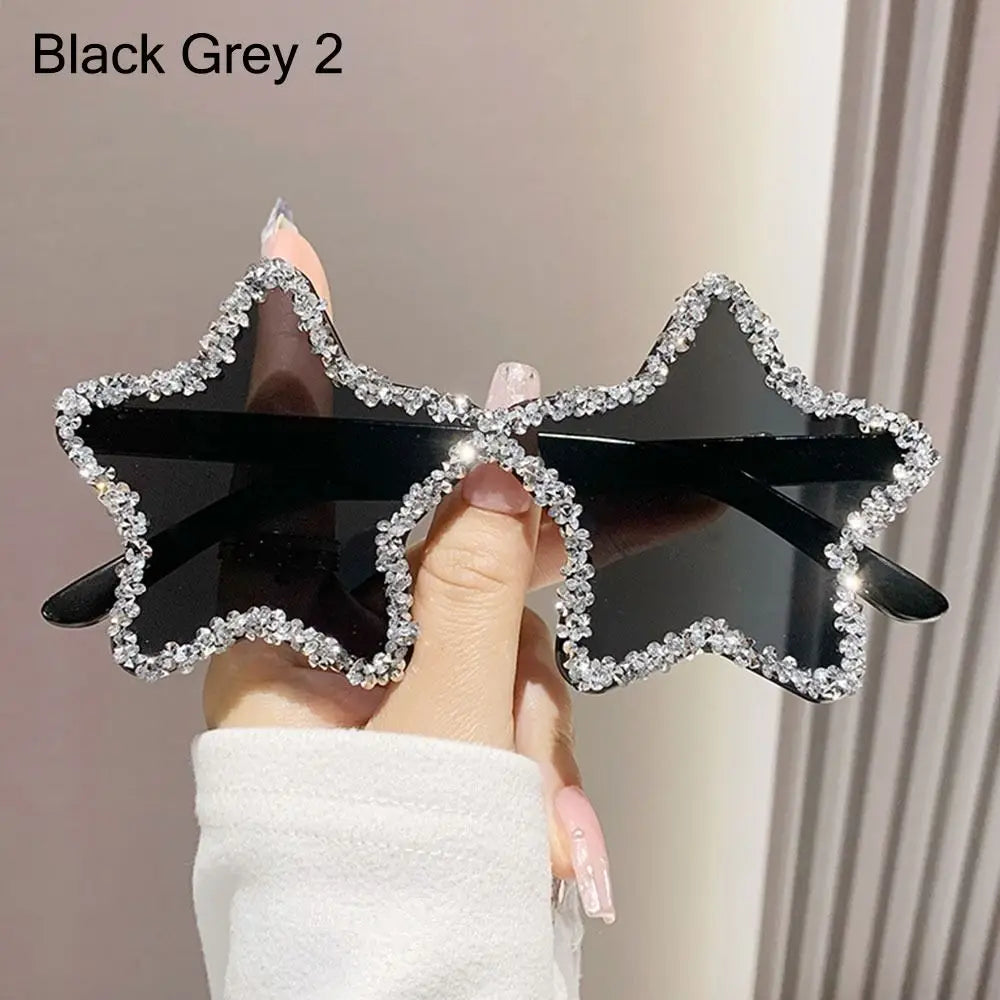 Gafas de Sol Unisex Forma de Estrella Pentagonal Retro Protección UV400 Lentes de Sol con Cristales de Estras