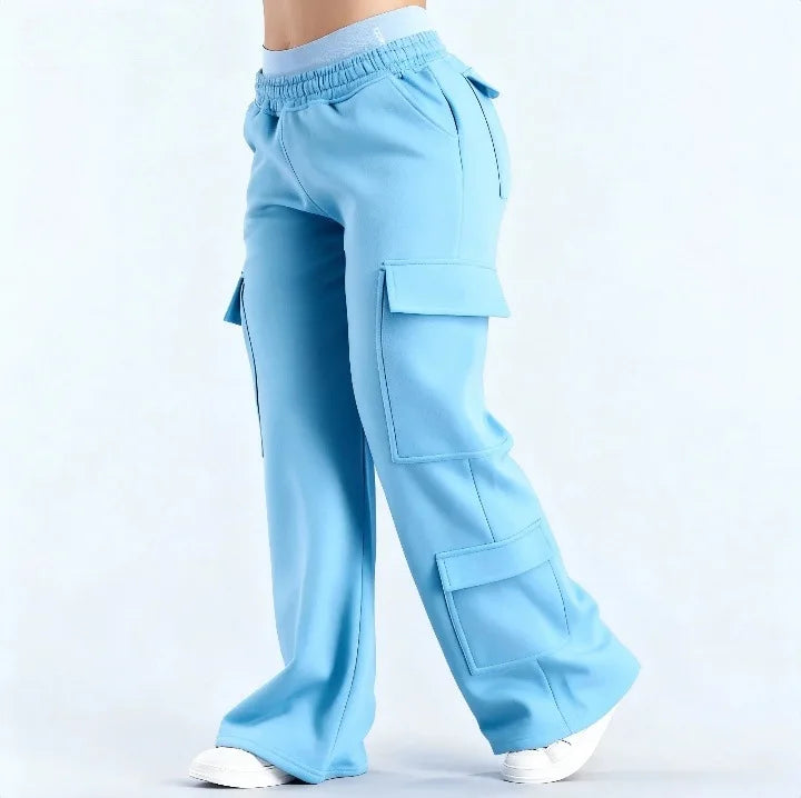 Pantalones Cargo Mujer Pierna Ancha Cintura Elástica Bolsillos Grandes Casual Y2K