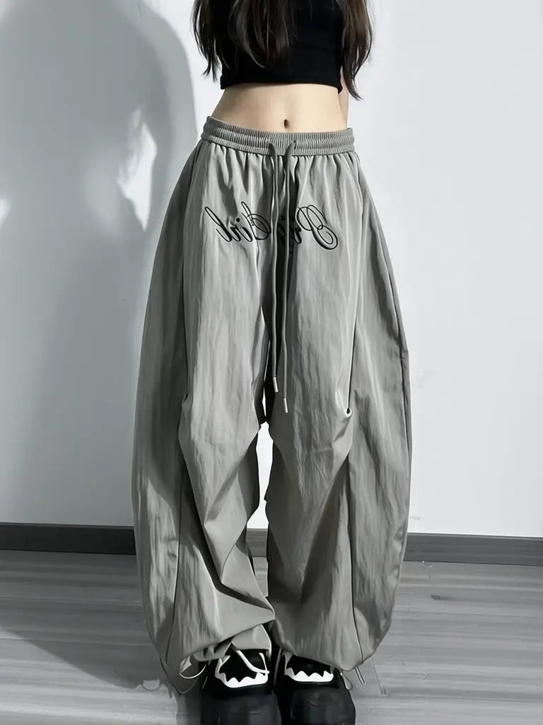 Pantalones Cargo Paracaídas Y2K Estampados Cintura Elástica Plisados Hip Hop Rectos Holgados Hombre