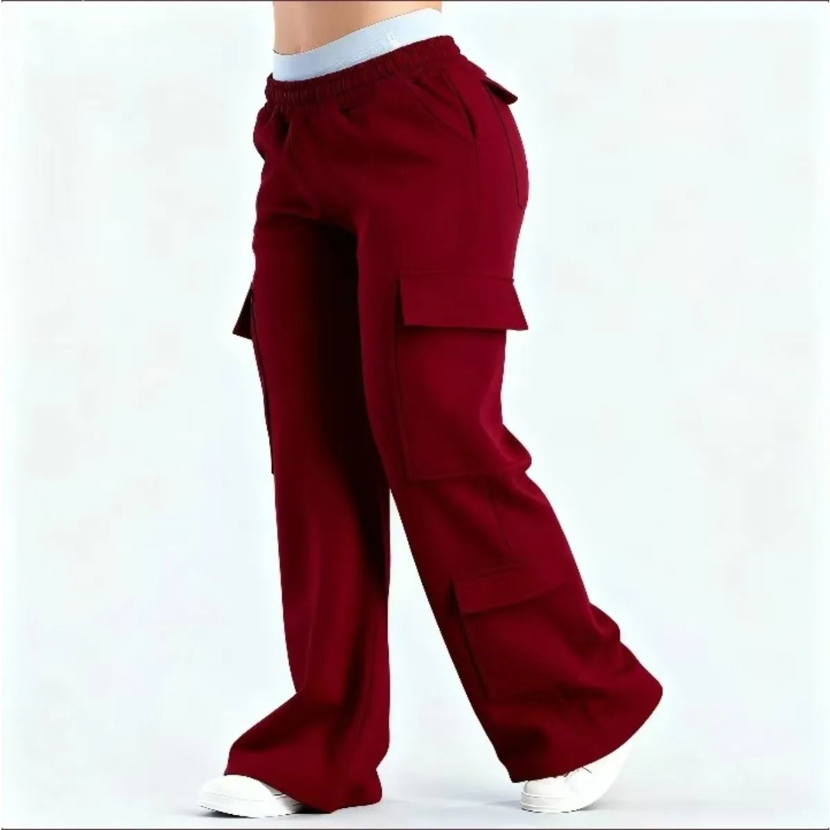 Pantalones Cargo Mujer Pierna Ancha Cintura Elástica Bolsillos Grandes Casual Y2K