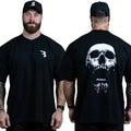 Camiseta Holgada de Gimnasio Estampado Calavera Gótica Espalda Culturismo Hombre