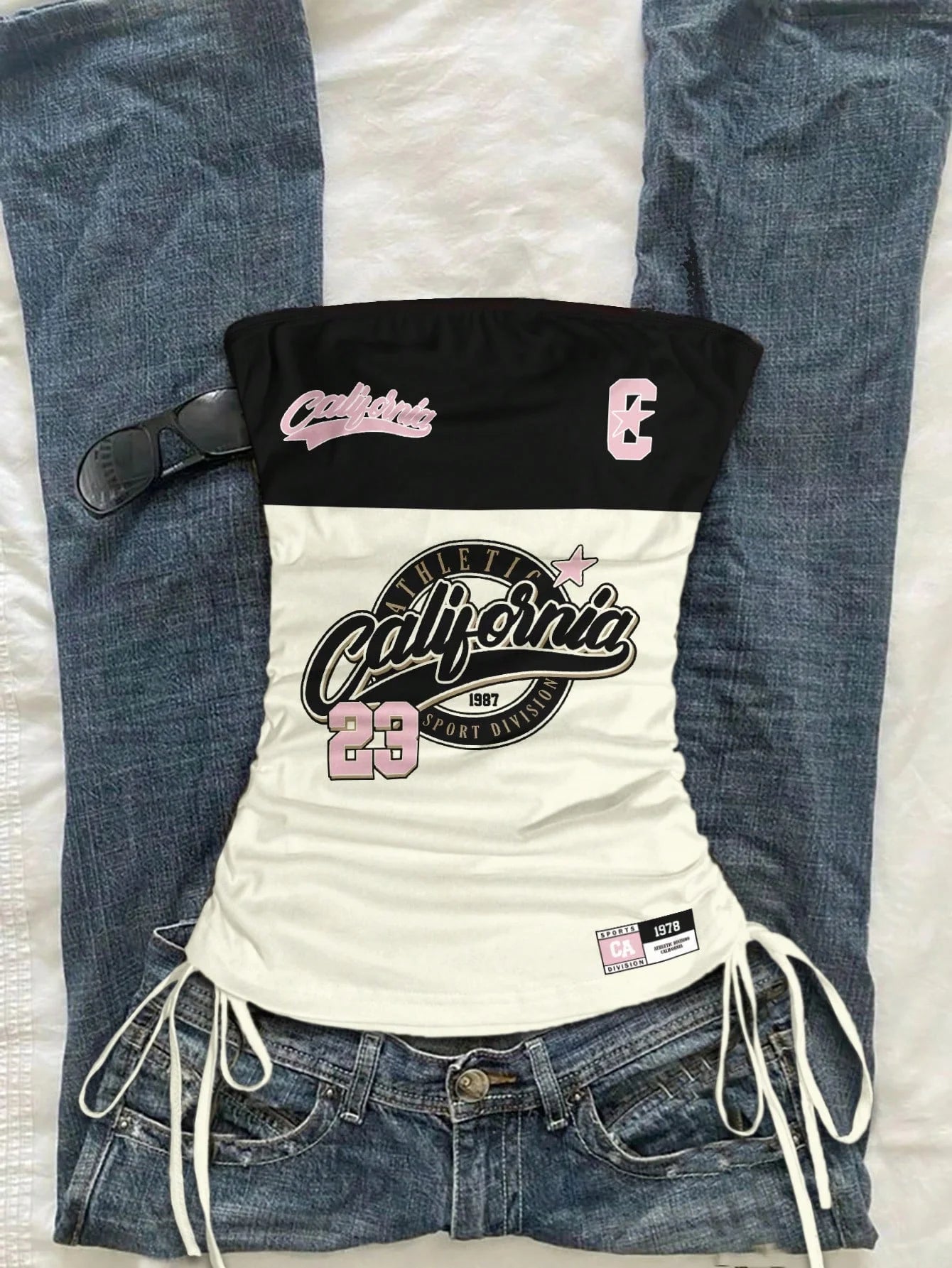 Top Corto Mujer Estampado Deportivo Cordón Delantero Recortado Sin Mangas Verano
