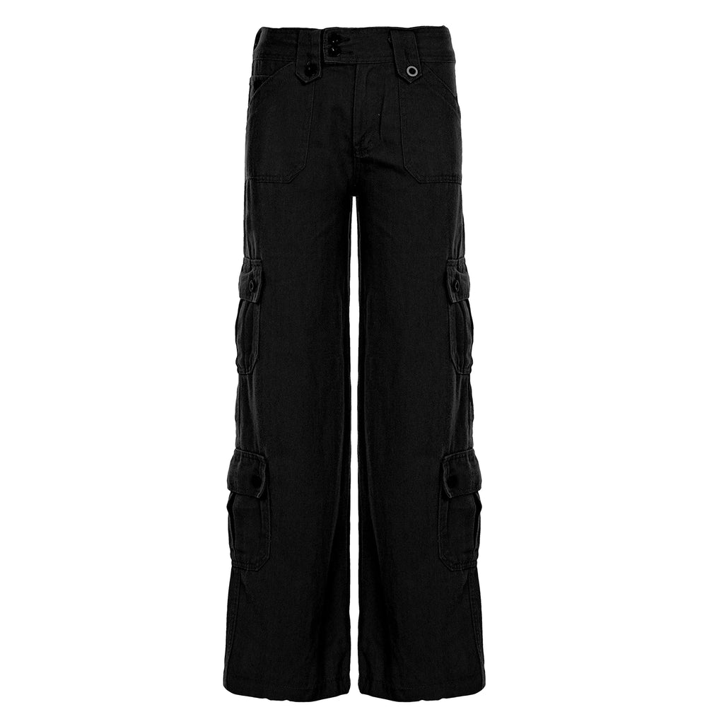 Pantalones Cargo Vaqueros Vintage Tiro Bajo Pierna Ancha Multibolsillo Casual Mujer