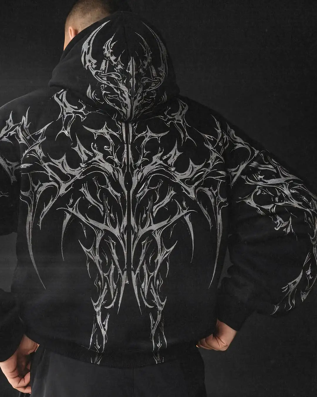 Sudadera con Capucha Grunge Gótica Y2K Efecto Desgastado Cremallera Hip Hop Unisex