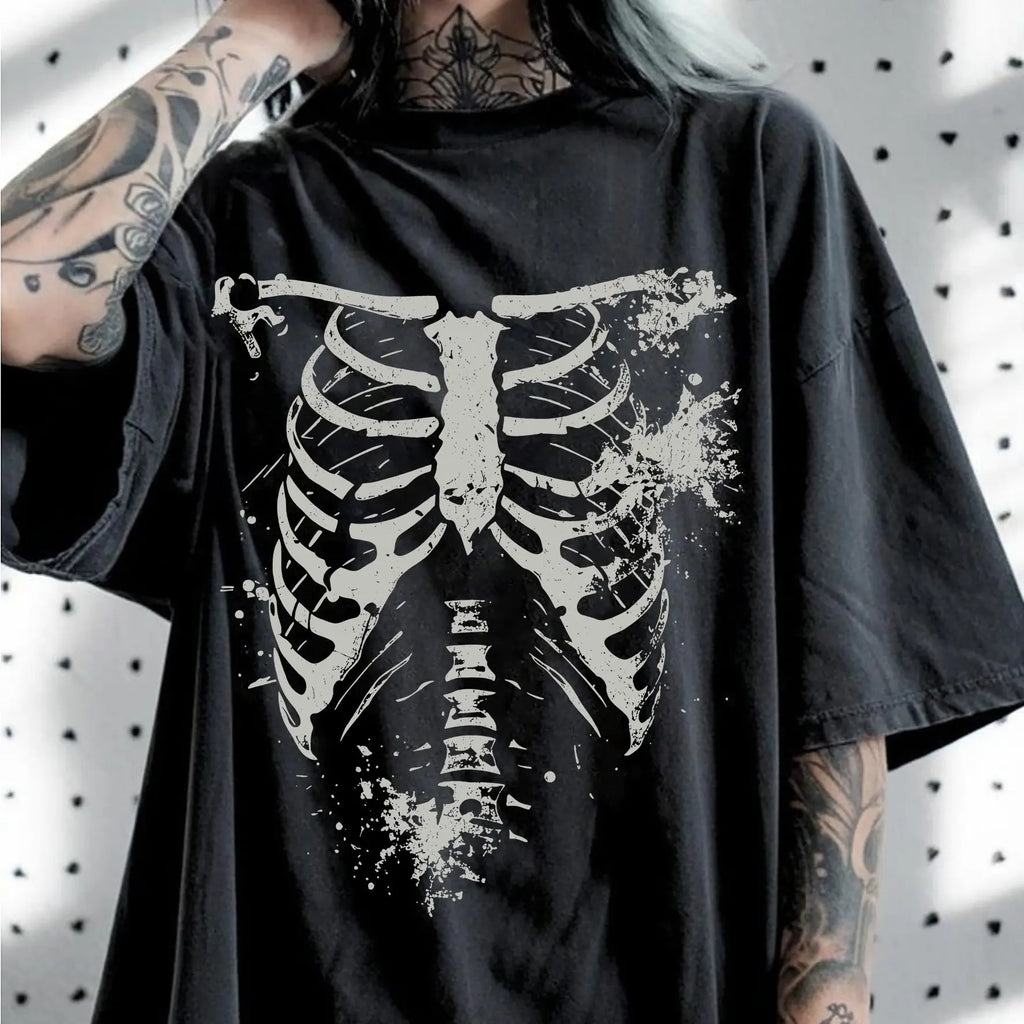 Camiseta Grande Unisex Estampado Calavera Estilo Oscuro Verano Cómoda Informal