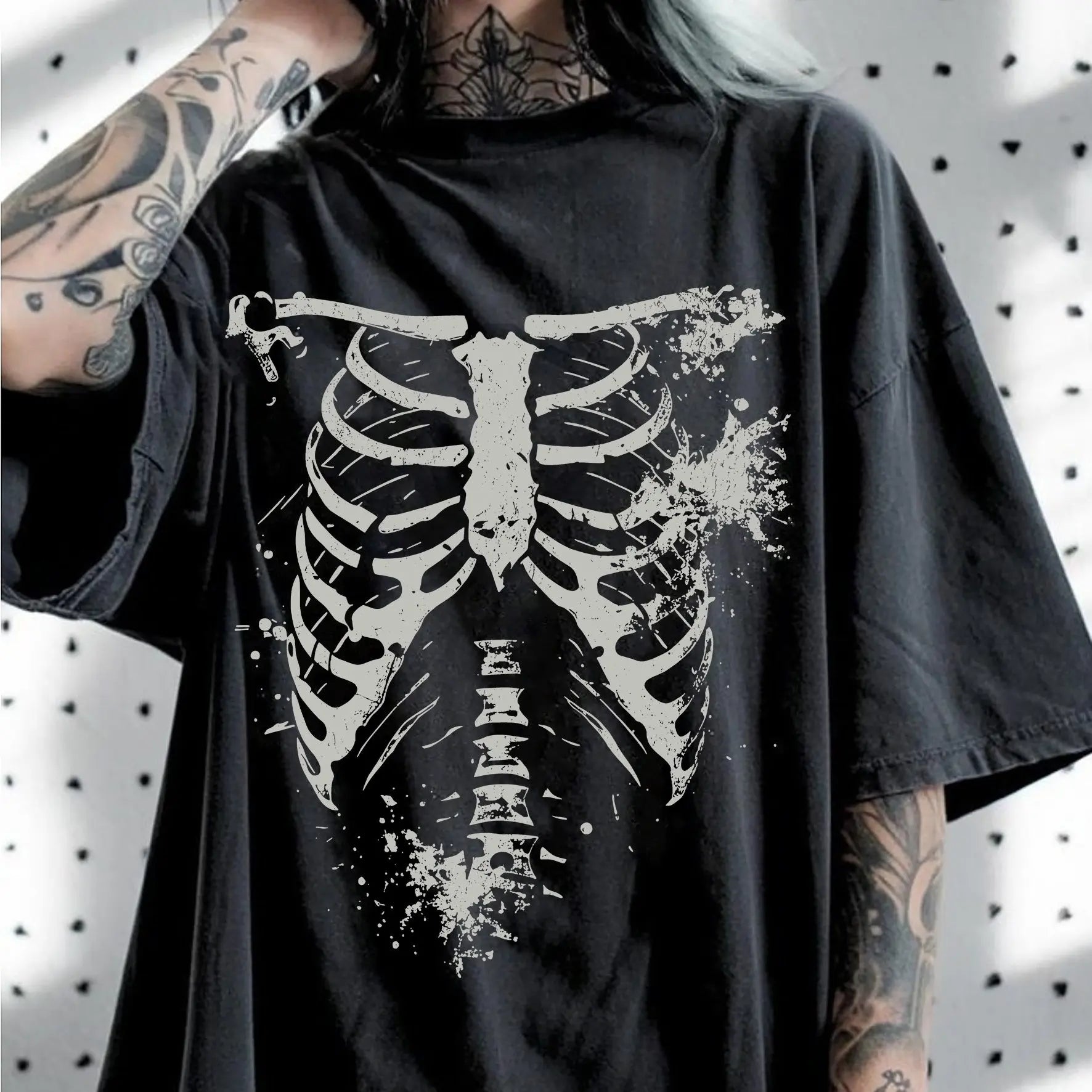Camiseta Grande Unisex Estampado Calavera Estilo Oscuro Verano Cómoda Informal