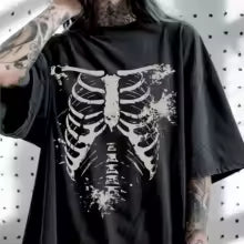 Camiseta Grande Unisex Estampado Calavera Estilo Oscuro Verano Cómoda Informal