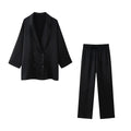 Conjunto de Chaqueta Cruzada Holgada y Pantalón Ancho de Cintura Alta para Mujer